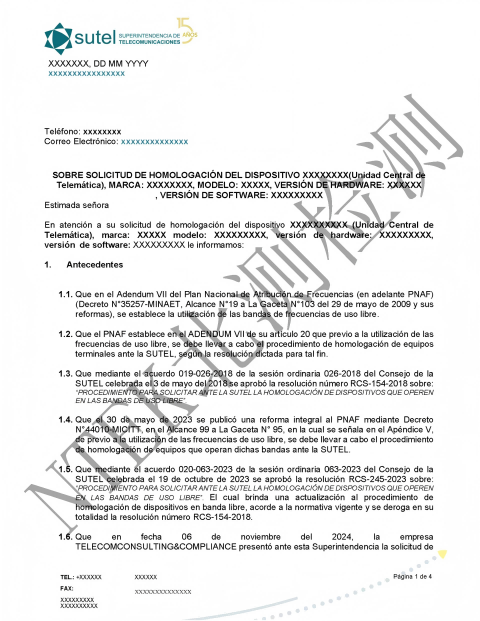 哥斯達黎加SUTEL認證證書